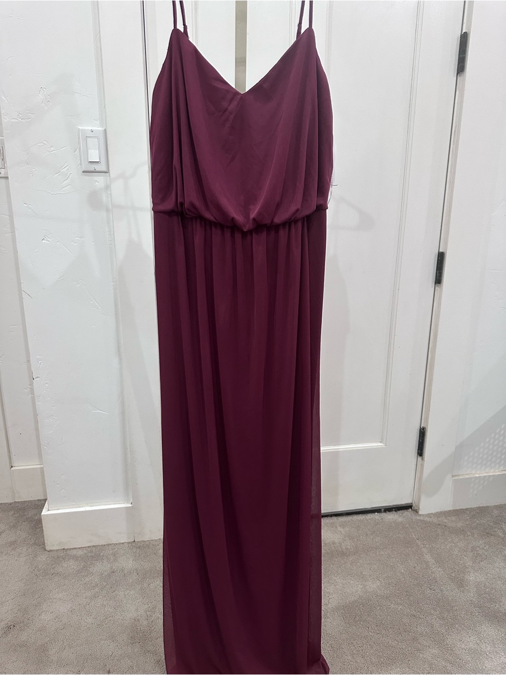 David’s Bridal Spaghetti Strap Maxi Dress in Burgundy